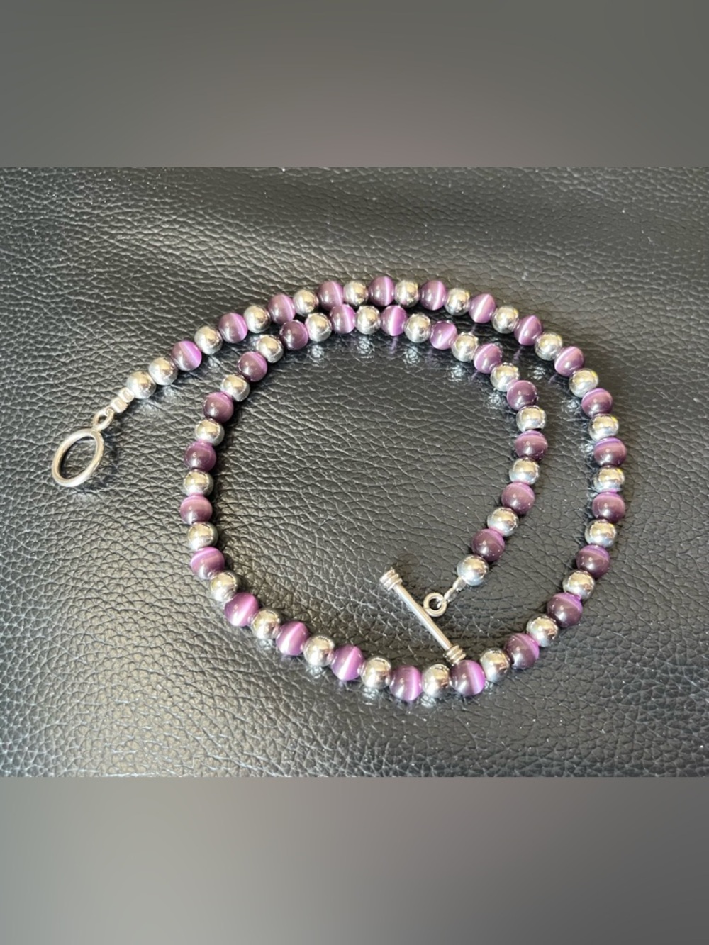 Purple Cat's Eye Beaded Necklace with Sterling Silver Accents